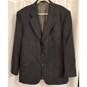 Oscar de la Renta Mens Gray Wool Blazer Sport Coat Micro Check Size 46R Business